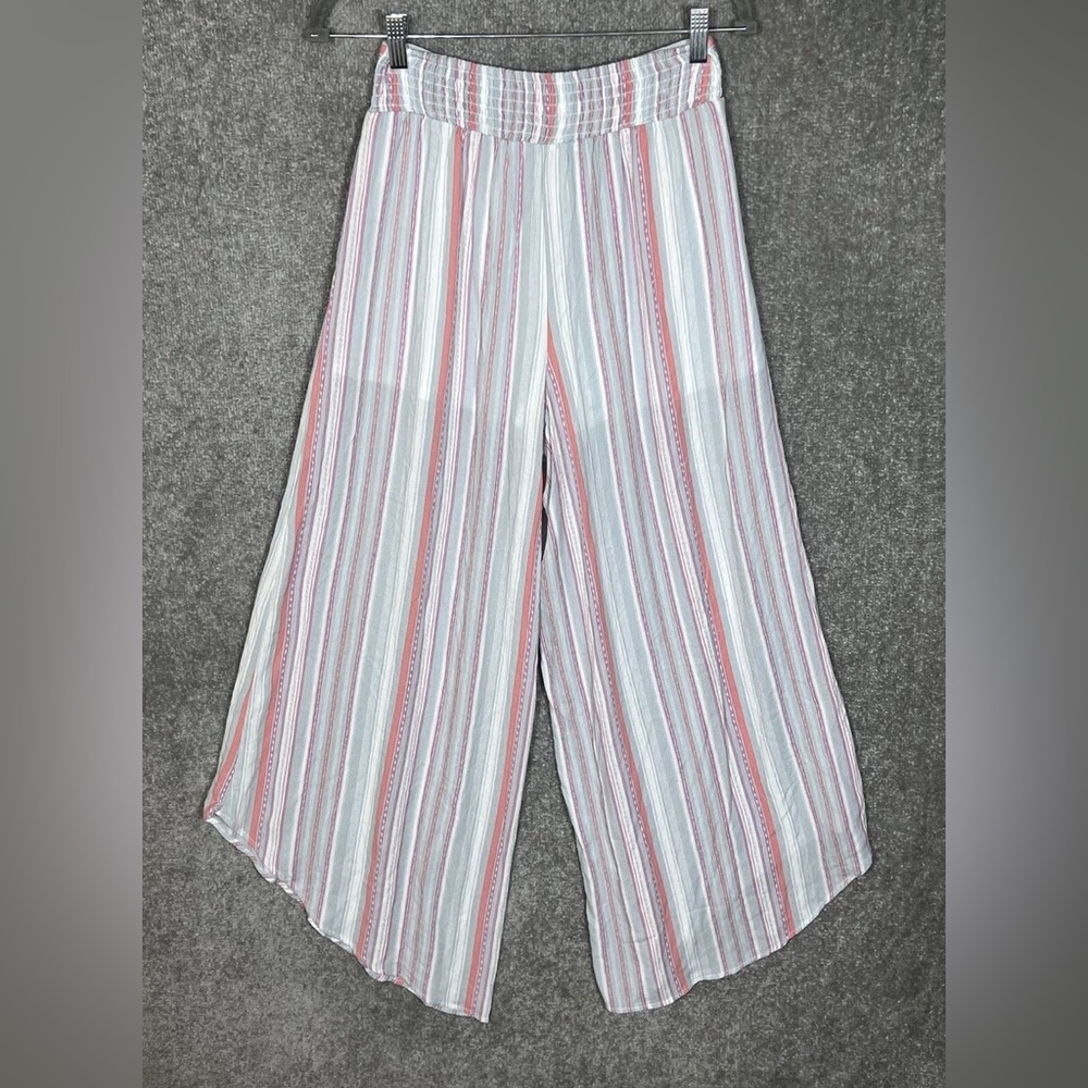 Mi Ami Kelly Striped Wide Leg Asymmetrical Hem Pants Womens